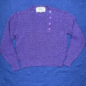 Hark New York Purple Textured Button Neck Knit Granny‎ Sweater Pullover Size L